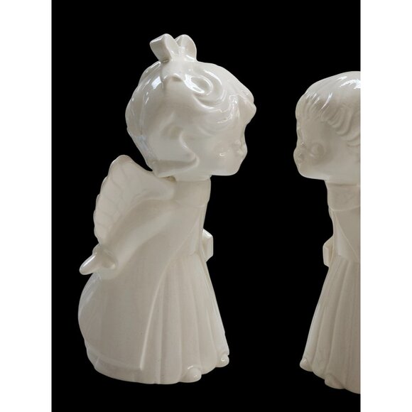 Vintage White Ceramic Kissing Angel Figurines With Wings - Picture 2 of 11